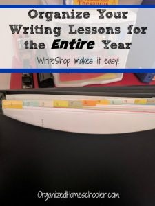 Simple ways to organize your WriteShop Junior curriculum. This homeschool writing center can be used with every writing curriculum.