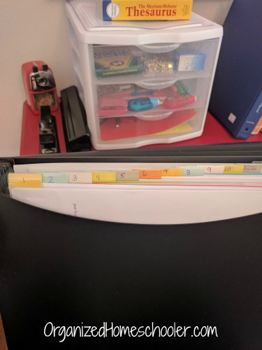 Simple ways to organize your WriteShop Junior curriculum. This homeschool writing center can be used for ALL writing curriculums!