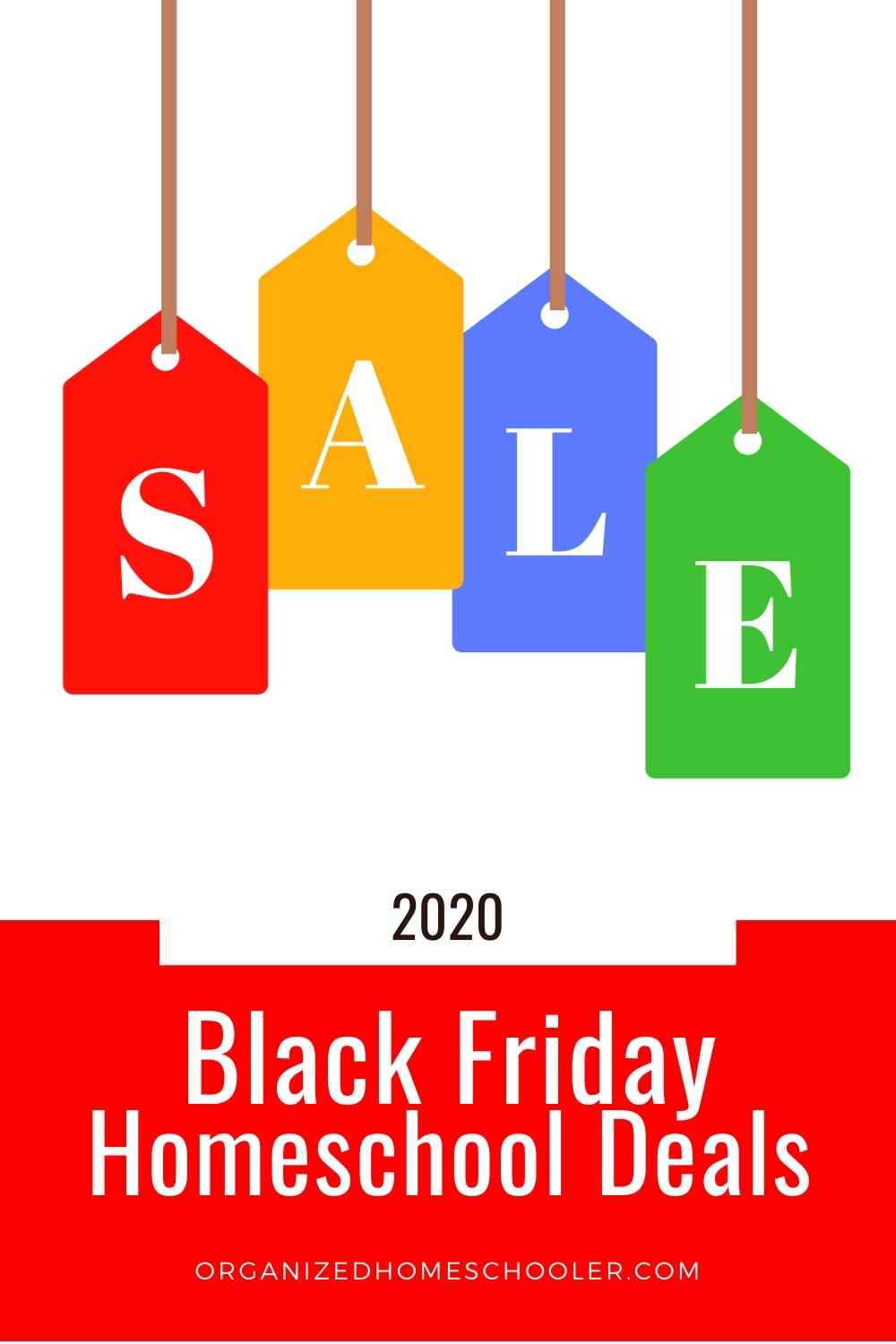 Sale tags with the words 2020 Black Friday Homeschool deals below