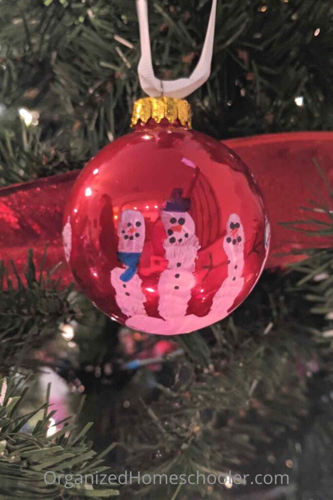 snowmen handprint ornament