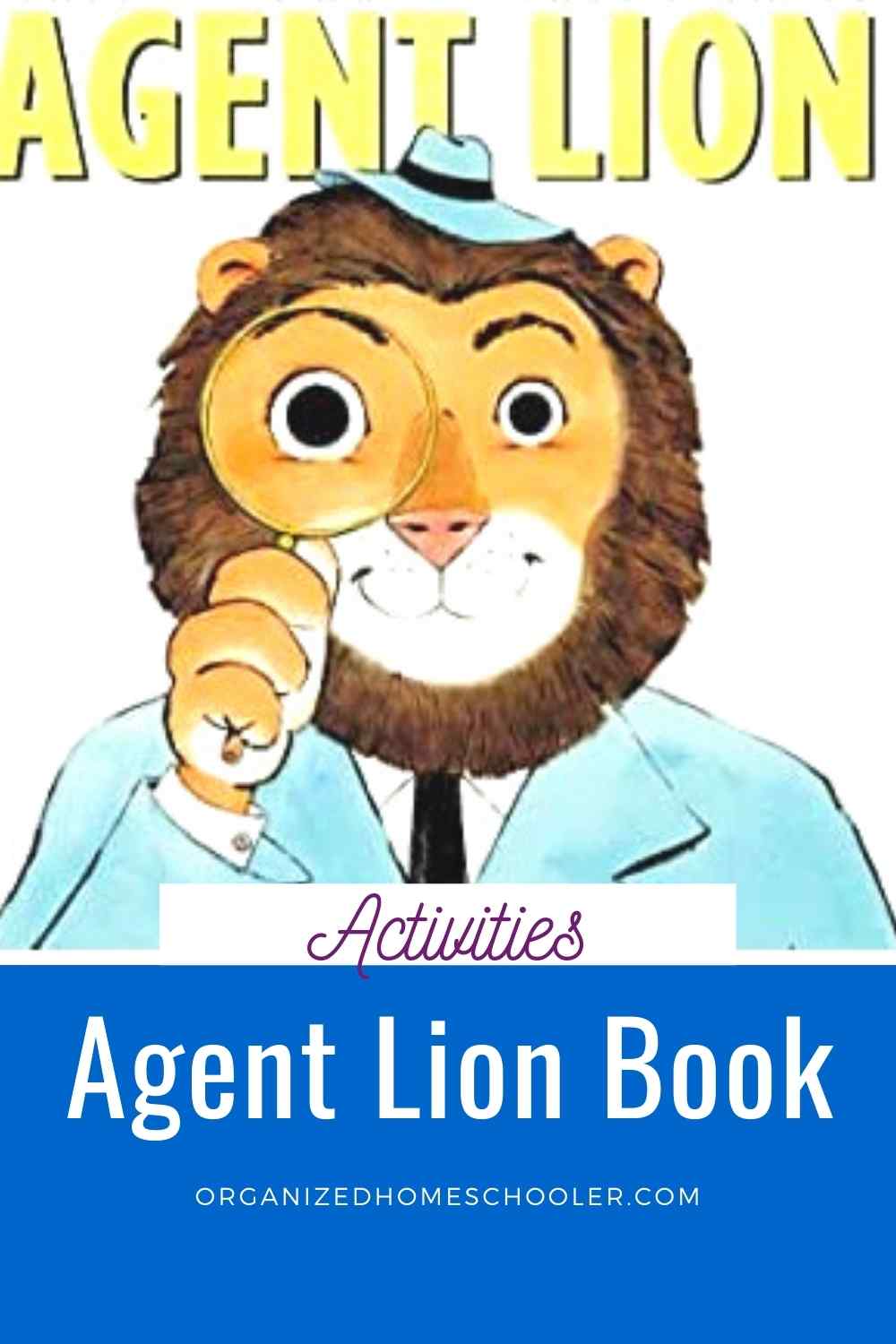 Agent Lion book activities written below book cover
