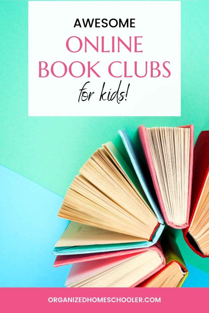awesome online book clubs for kids written above a circle of book spines