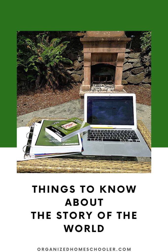 things to know about the story of the world written below a photo of a story of the world book, planning notebook, and laptop