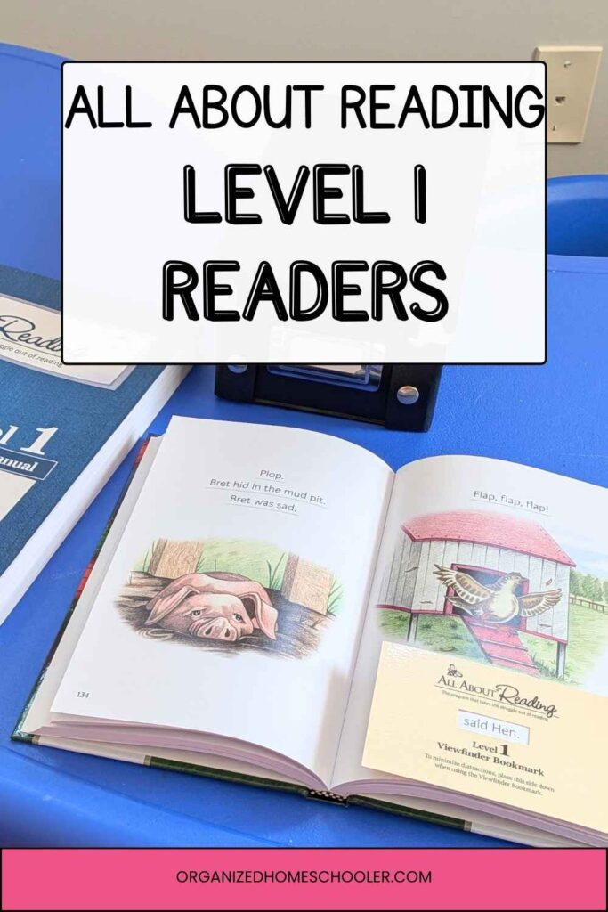 All About Reading Level 1 Readers written above an open reader