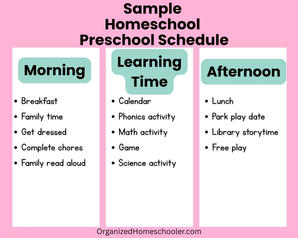 sample homeschool preschool daily schedule