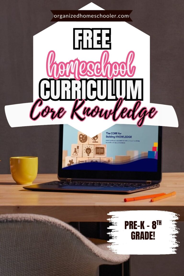 free homeschool curriculum: core knowledge written above a computer showing the core knowledge curriculum website